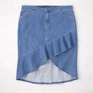 One 5 One Denim Jean Skirt Womens Ruffle Hem Blue Y2K Retro Boho Asymmetrical 3X